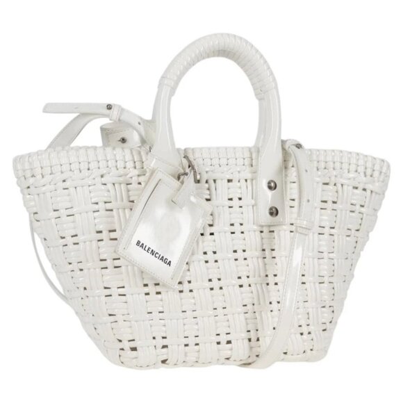 BALENCIAGA Bistro XS Hand Bag Enamel 2way White Silver - Picture 1 of 15